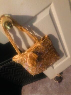 GLITTER/ GOLD  small Tote Bag in Gold - Women's Fashion Handbag
